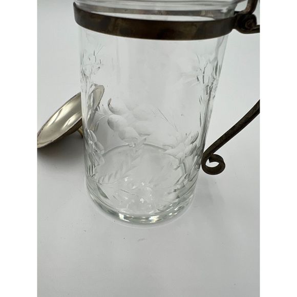 Vintage 1930's Etched Syrup Pitcher Floral Etched‎ Creamer - Picture 5 of 5